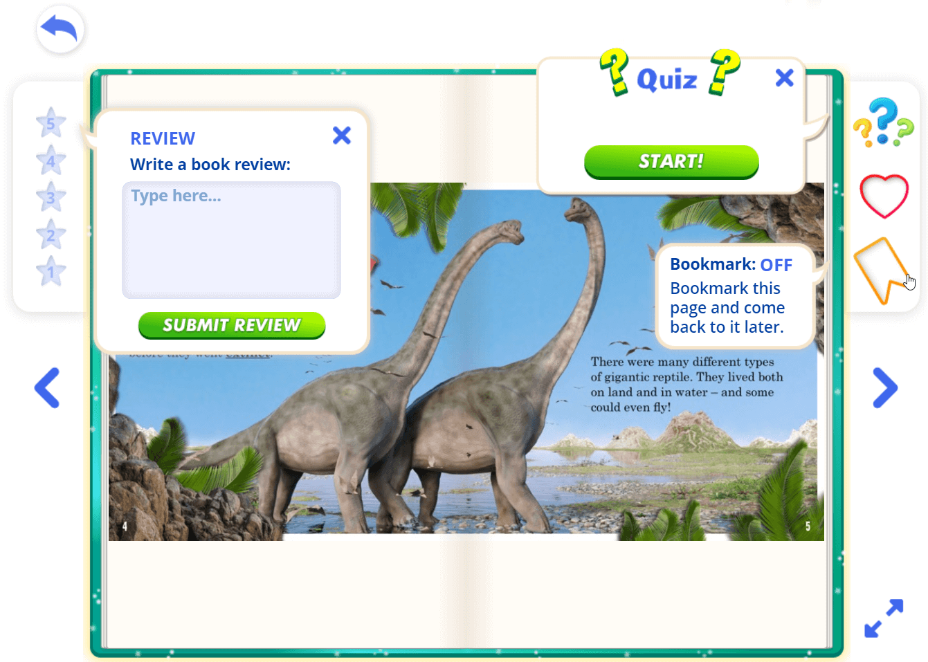 Reading Eggs book features - book quiz, review and bookmark