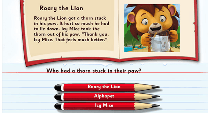 Reading comprehension activity in Reading Eggspress