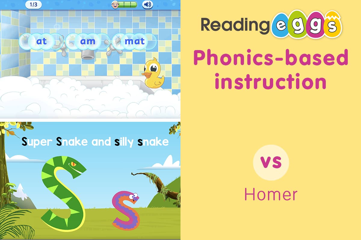 Reading Eggs vs Homer – the Reading Eggs and Fast Phonics programs have a stronger focus on phonics instruction than Homer